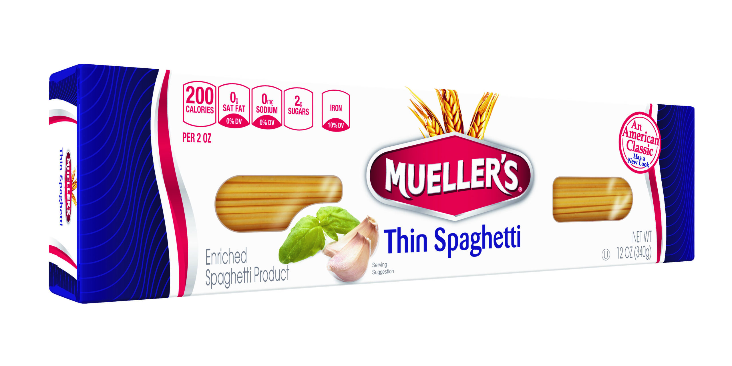 box of thin spaghetti noodles from muellers pasta
