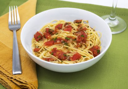 Angel hair marinara with tomatoes, garlic, basil, and fresh parsley