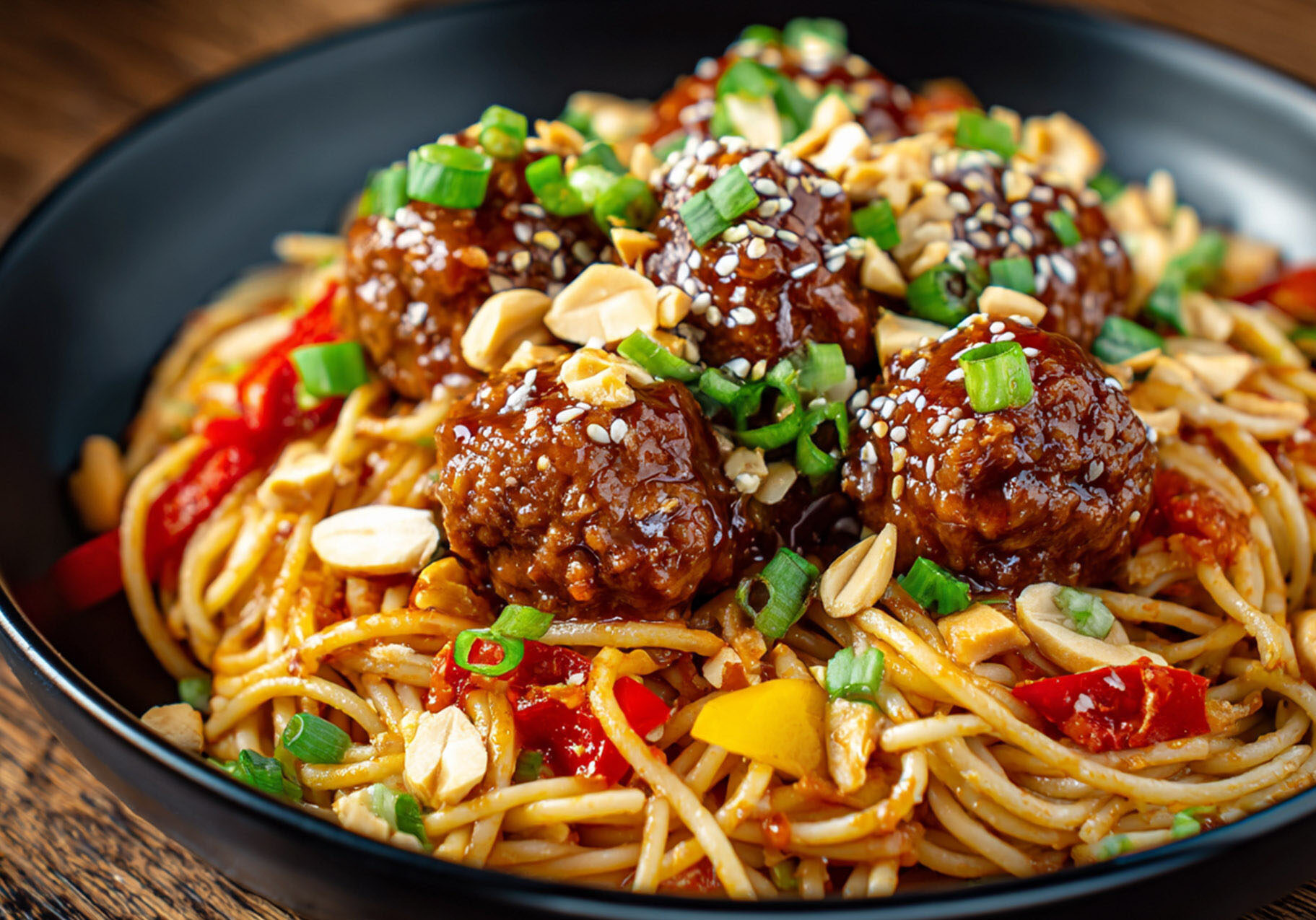 Kung Pao Spaghetti and Meatballs