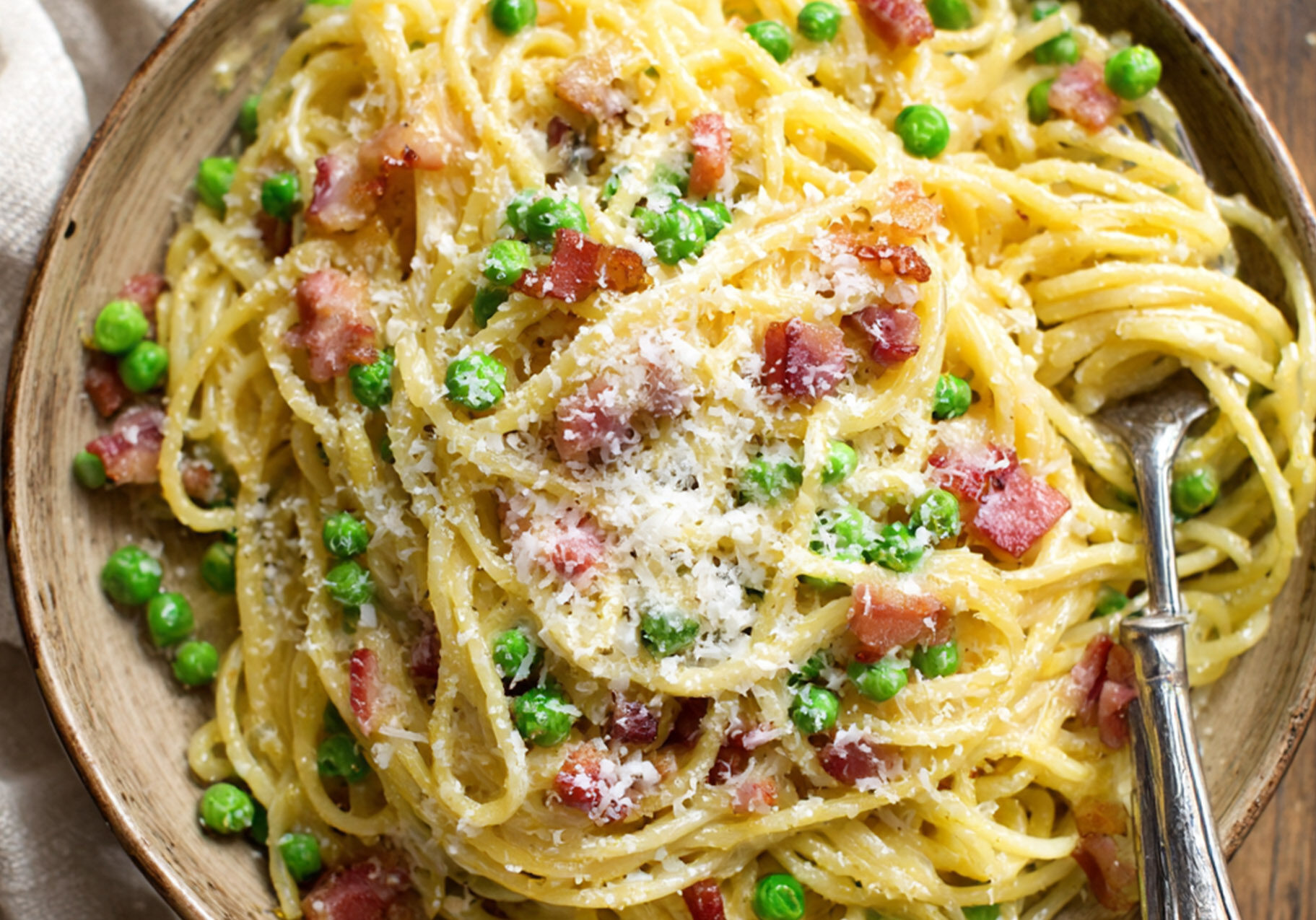 Spaghetti Carbonara with Peas